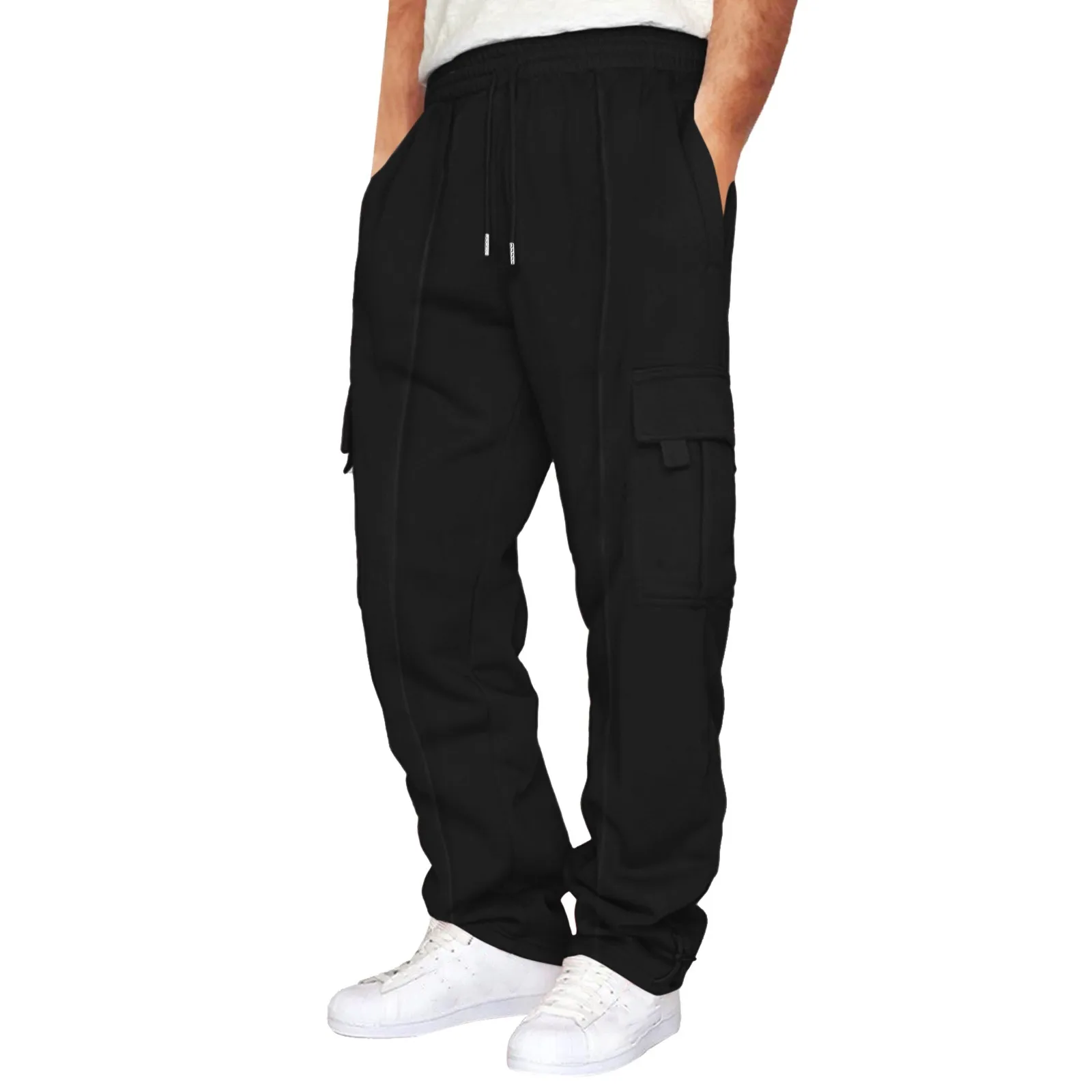 Men's Casual Cargo Pants Loose Fit Drawstring Elastic Waist Joggers Sweatpants Sports Athletic Trousers With Pockets Spring Fall