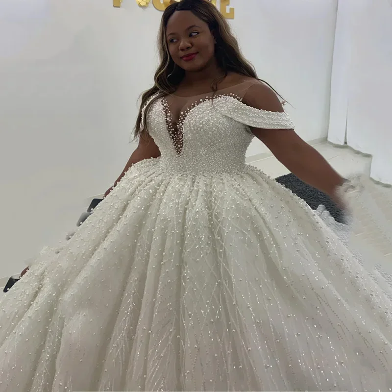 

On Zhu Customized Wedding Dresses Beaded pearl lace camisole plus-size length ball gown vestidos de novia свадебное платье