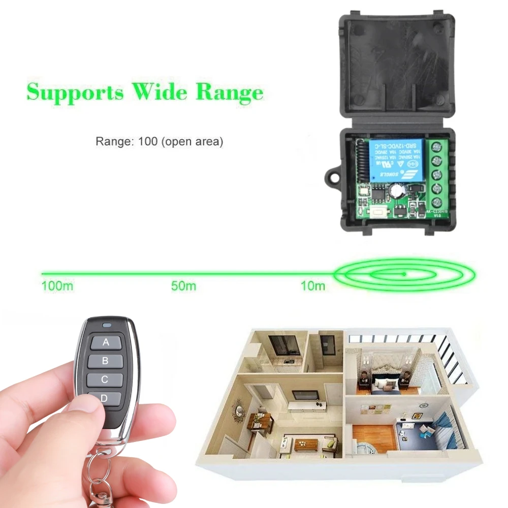 433Mhz DC 12V 4CH Universal Wireless Remote Control Switch Relay Receiver Module RF Transmitter 433Mhz Remote Control