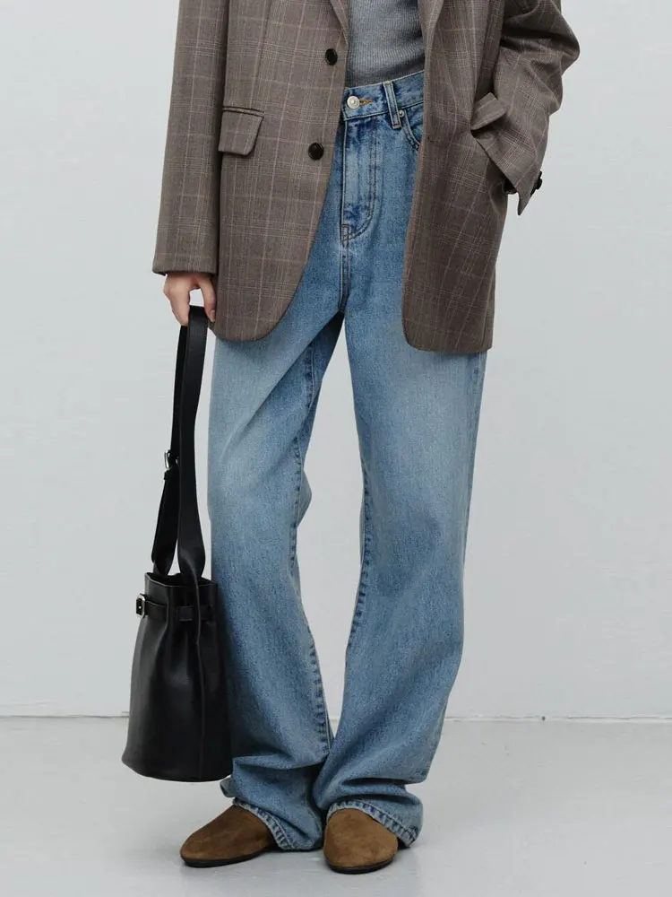 

Nuo Xiaola Select 2025 Spring New Brand DUN Vintage Casual Straight Leg Jeans High Waist Zipper Closure All Seasons
