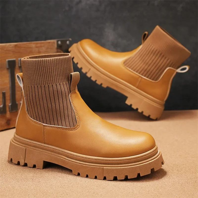 New Socks and Boots Thick Soled Tall Men's Boots British Style Short Boots Men Autumn and Winter 2024 Trendy Shoes Laziness Set