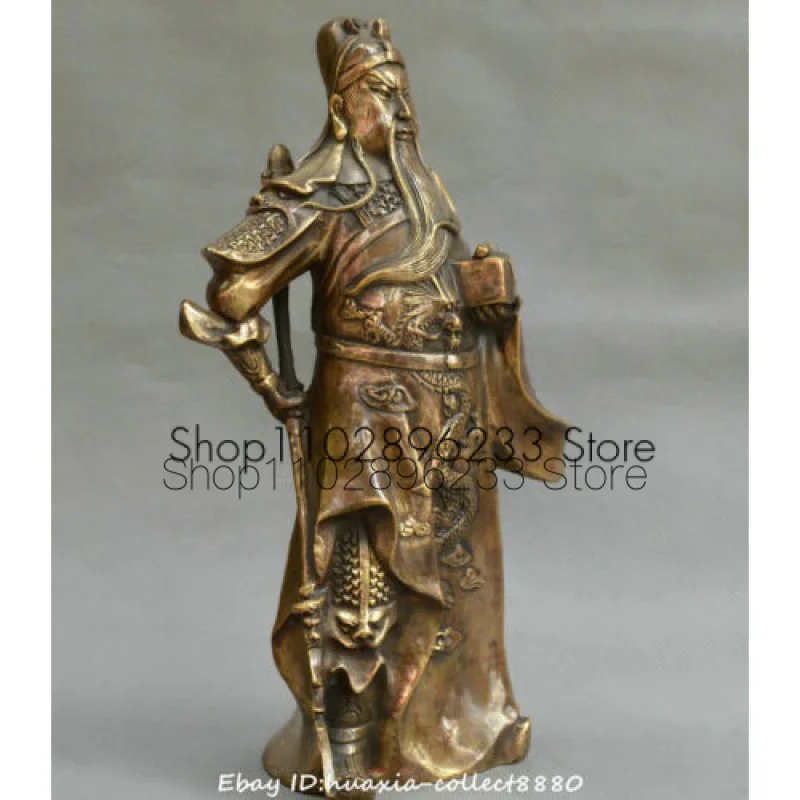 Collect Chinese old Bronze Stand Guan Gong Warrior God Dragon Guan Yu God Statue