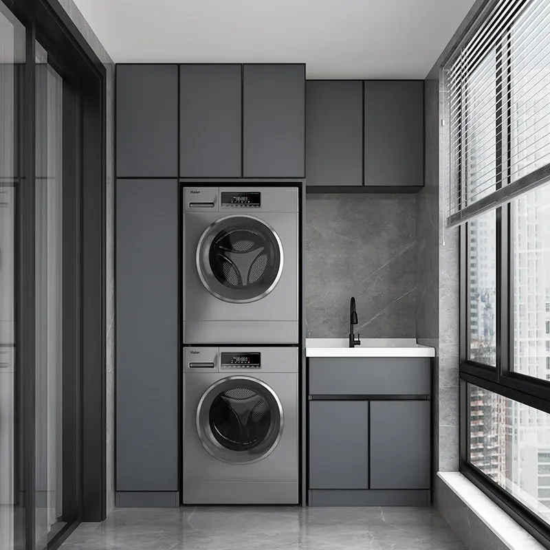 YJQ Space Aluminum Balcony Combination Double Washing Cabinet Dryer Stacked Bathroom Cabinet Washer-Dryer Set