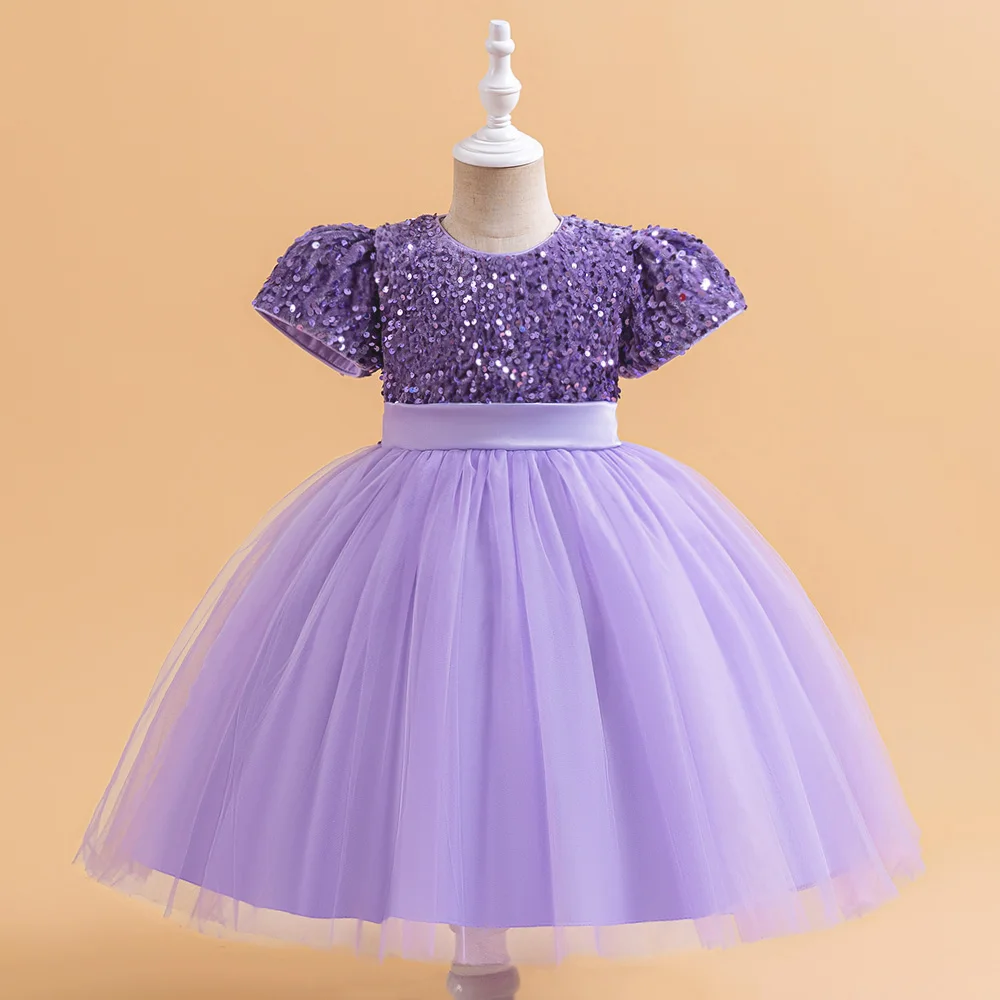 Pageant Sequin Party Dress For Girls Children Costumes Short Sleeve Girls Princess Dresses Elegant Wedding Vestidos 3-10 Years