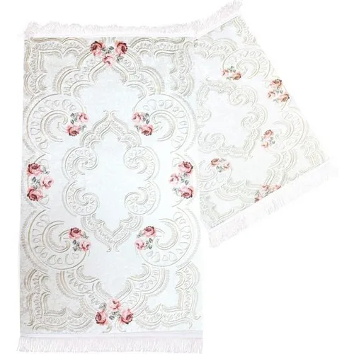 Dowry Wonderland Rose Line Rectangle Bathroom Mat Set 2 Li Cream