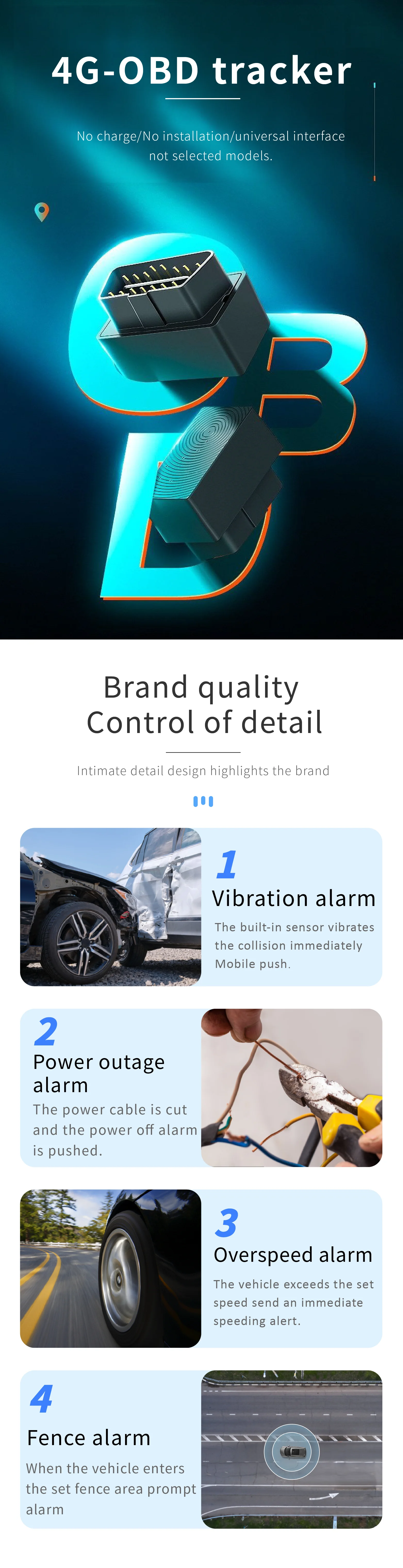 OBD2 4G GPS WiFi 대시보드 트래커 진동 알람 설치 간편 실시간 차량 감지 안드로이드 앱 IOS 앱 1년