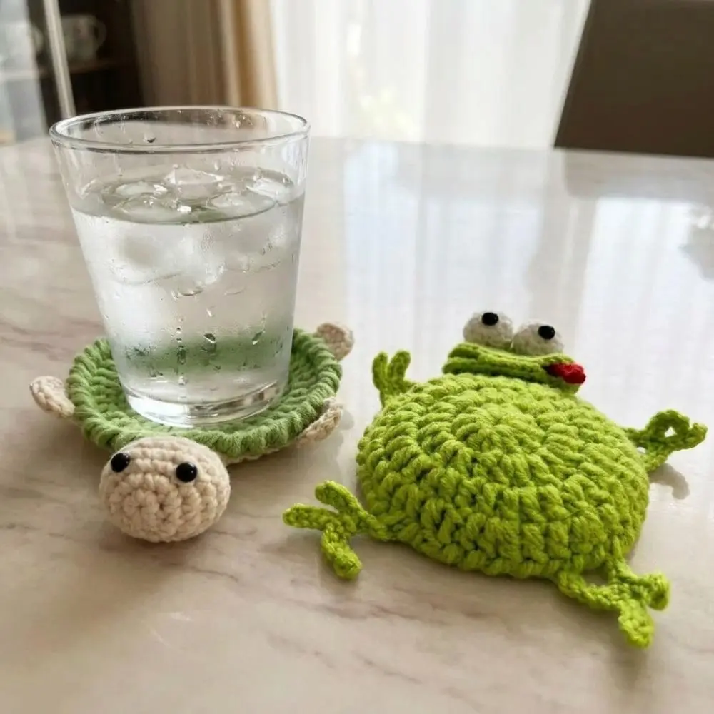 Funny Crochet Turtle Coaster Heat Resistant Non-Slip Animal Drink Coaster Relieve Stress Hand Woven Water Cup Mat