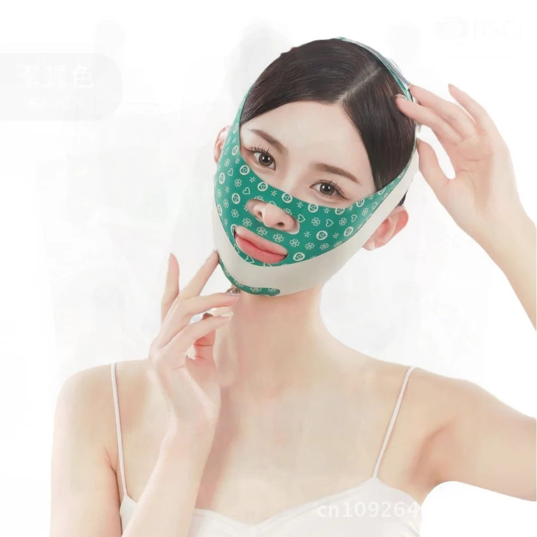 Women's Plastic Face Bandage V-Line Lifting And Firming Mask Double Chin Reducer Facial Massager Green ZK Two-In-One