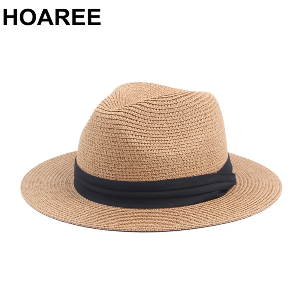 HOAREE Vintage Panama kapelusz mężczyźni słomy Fedora mężczyzna kapelusz słońce kobiety lato plaża brytyjski Chapeau Jazz kapelusz filcowy Sombrero