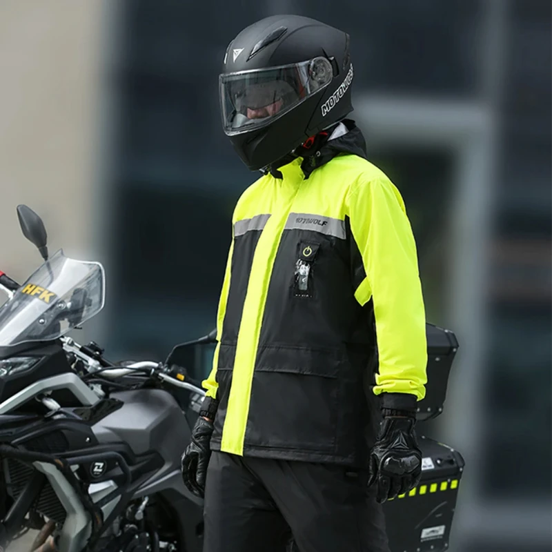 Motowolf-Ensemble imperméable à séchage rapide pour moto, imperméable léger LED, confort d'équitation en plein air, moulage de transport