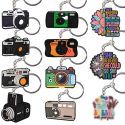 5pcs Colorful Camera Keychains Boys Girls pink yellow Notes Keyrings Kids Black Cross Key Chains D Key Rings For Men Women Gifts