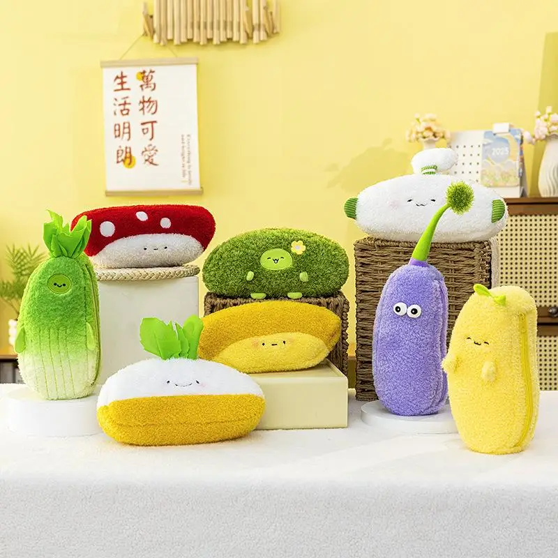 Multifunctional Banana Broccoli Garlic Pen Bag Cartoon Plush Vegetable Fruit Pencil Case Large Capacity Stationery Bag