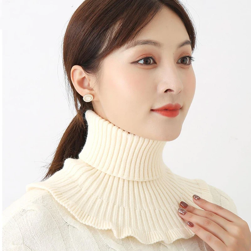 

Women Fake Collar Scarf With Wooden Ears Knitted Elastic False Collar Scarf Turtleneck Knitted Fake Collar Detachable Wrap Scarf