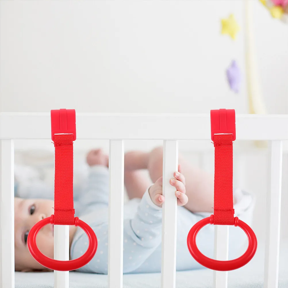 

5Pcs Crib Hanging Pull Rings Comfortable Handle Baby Stand Up Support for Motor Skill Exercise Sturdy Plastic Kids Walking