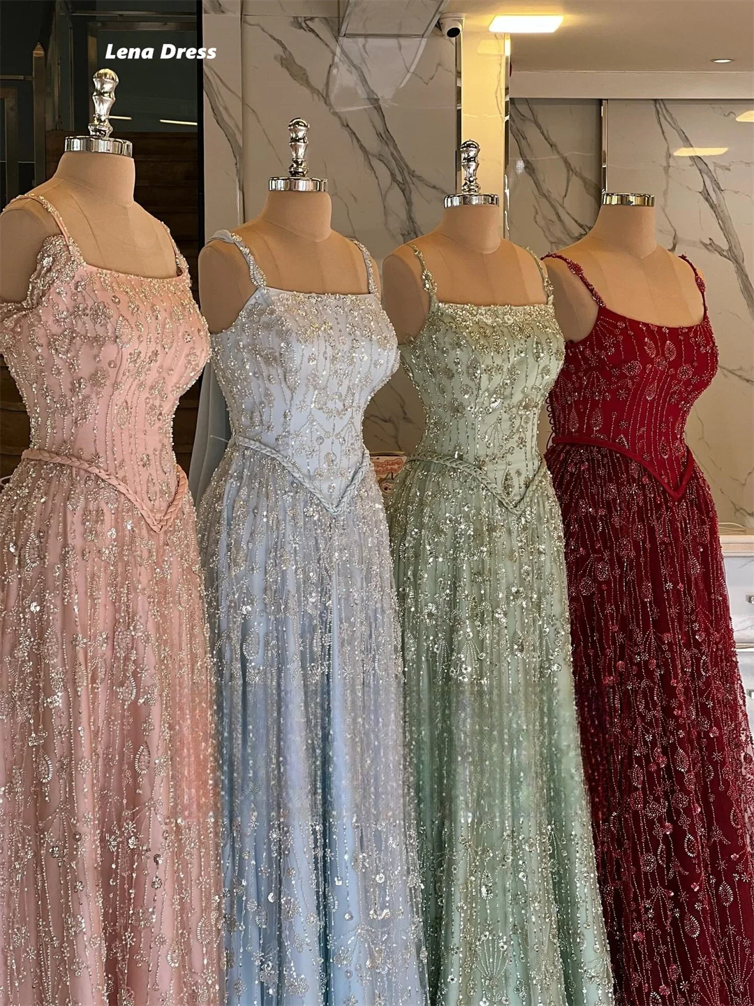 Suknia balowa Lena, sukienki na studniówkę z koralikami 2025, luksusowe suknie wieczorowe damskie, elegancka szata z szalem, suknia wieczorowa, koronka, szyta na miarę, linia A, długa