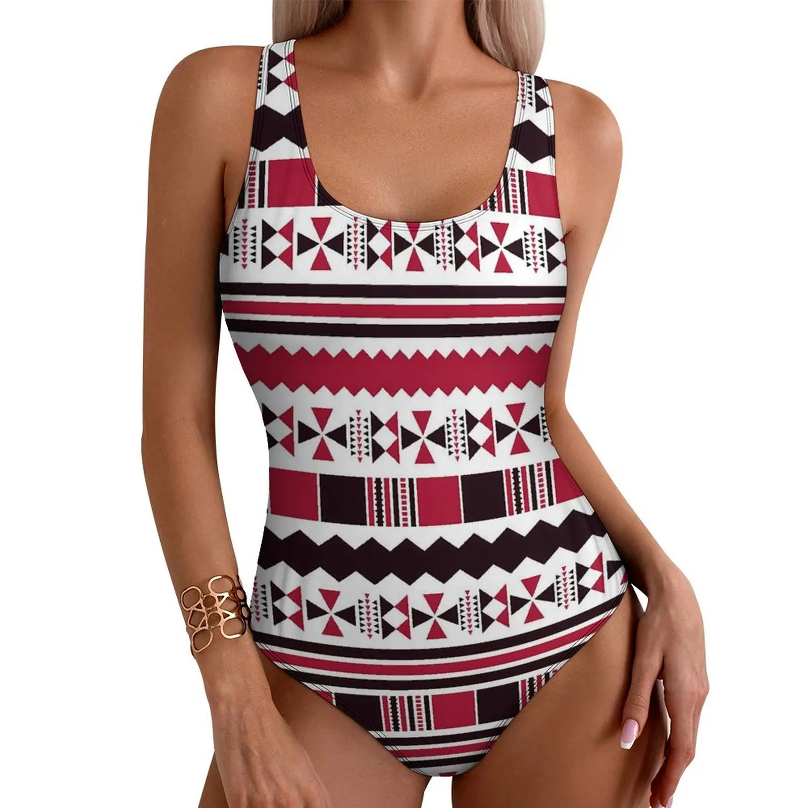 

Red Ethnic Aztec Swimsuit Sexy Retro Print One-Piece Swimwear Push Up Swimsuits Fashion Holiday Swim Bathing Suit