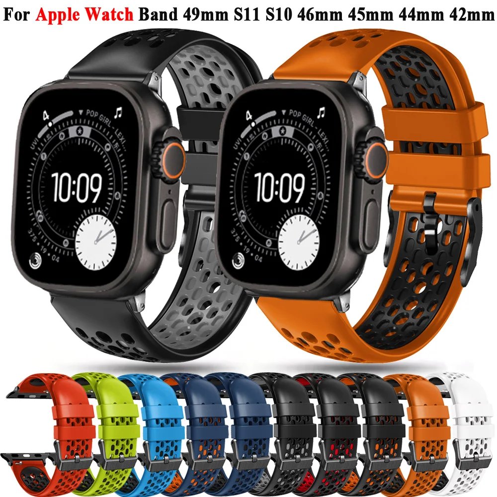 

Silicone Strap For Apple Watch straps 49mm 45mm 44mm 42mm S11 S10 46mm sports bracelet iWatch series 10 11 9 8 3 SE ultra 2 3