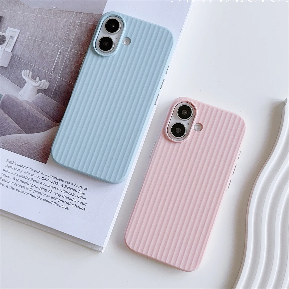 아이폰 16, 15, 14, 13, 12 프로 맥스 플러스, 카메라 보호 범퍼, 후면 커버, 럭셔리 매트 스트라이프, 메탈릭 페인트 슬림 폰 케이스