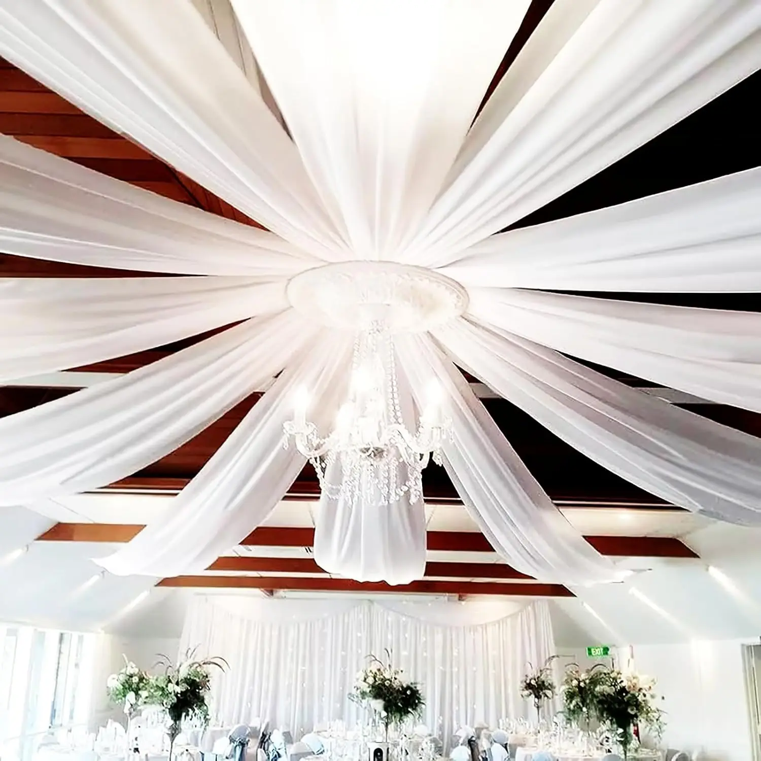 

White Chiffon Ceiling Drapes 6 Panels-5ftx20ft Wedding Arch Draping Fabric Wedding Curtain Decorations