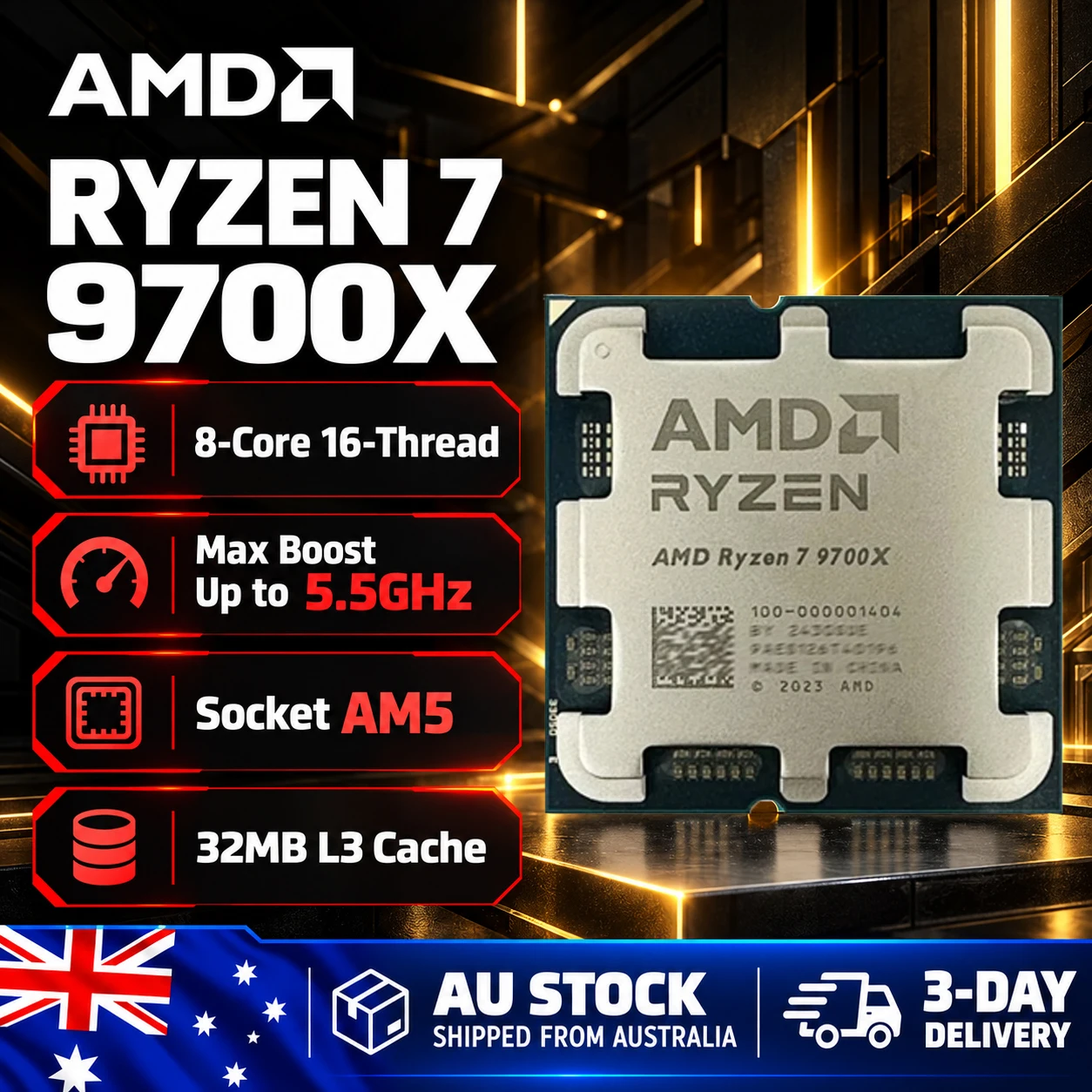 100% Brand New AMD Ryzen 7 9700X Processor 8-Core 16-Thread Max 5.5GHz 32MB L3 Cache Socket AM5 AMD Gaming CPU for PC Gamer without Package for A620/B650/X670/B850/X870 Motherboard 