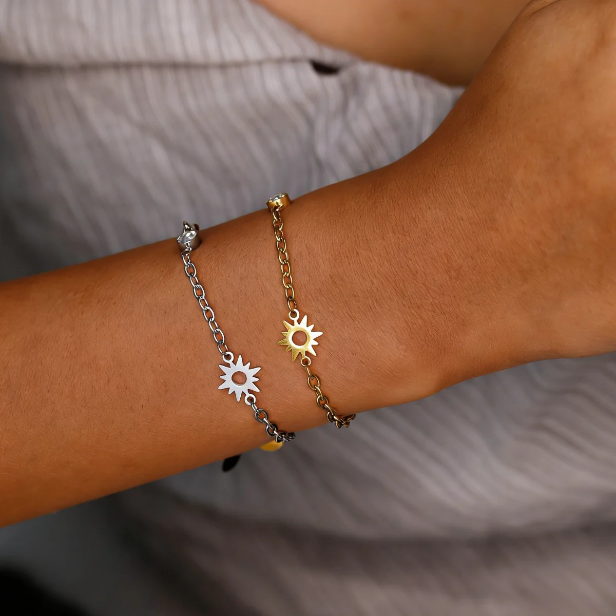 LUXUKISSKIDS Fashion OOTD Cute Small Sun Charm Bracelets Antiallergic Steel Minimalist Simple Wrist Jewelry for Girls Teenagers