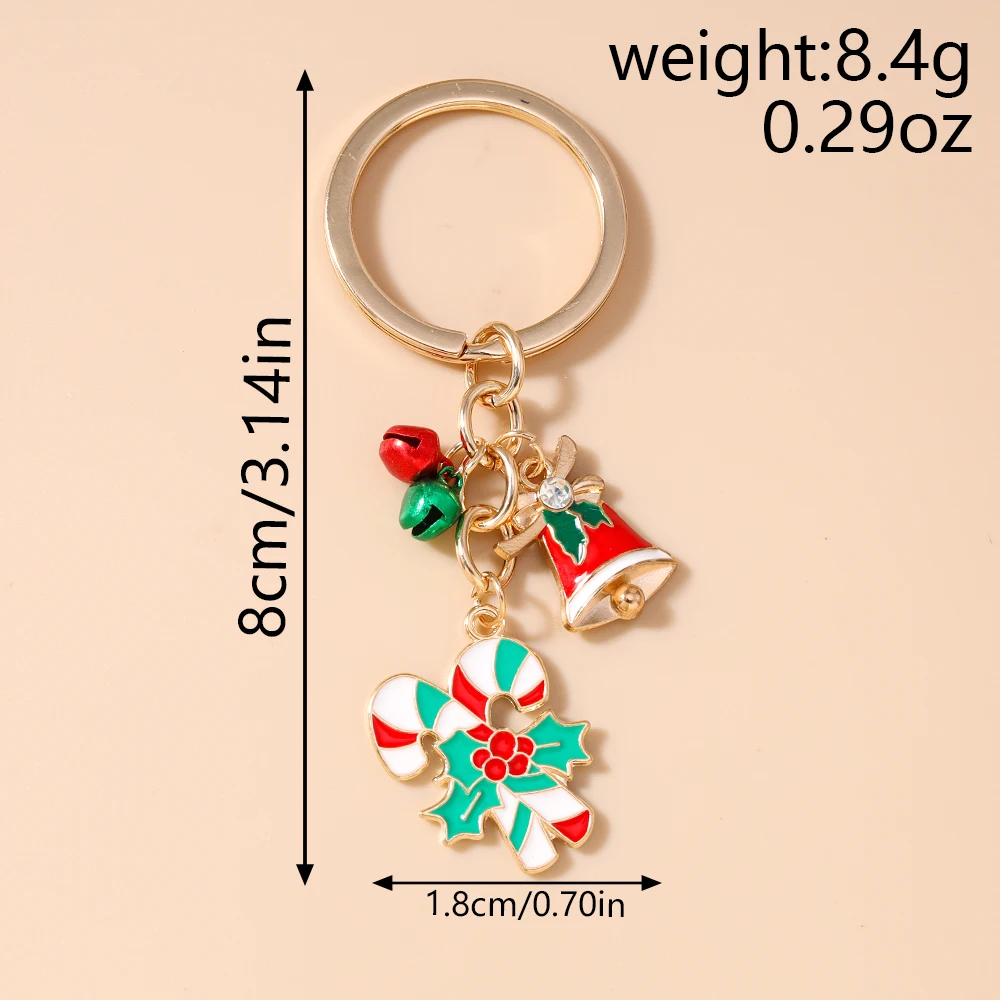 Leslie Niedlicher Weihnachts-Schlüsselanhänger Weihnachtsglocke Zuckerstange Weihnachtsmann Baum Schlüsselanhänger für Frauen Weihnachtsparty Schmuck Geschenke – Detail 2