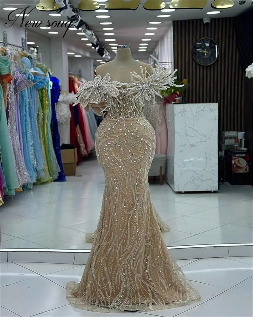 Uniques Mermaid Cocktail Dress Dubai Beaded Evening Birthday Prom Dress With Crystals Engagement Vestidos De Noche Customized