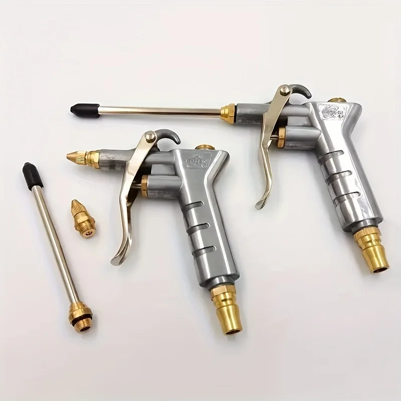 Metal Pneumatic Air Duster with Extended Nozzles High Pressure Pistol Grip Manual No Power Cleaning Tool forHome Garage Workshop