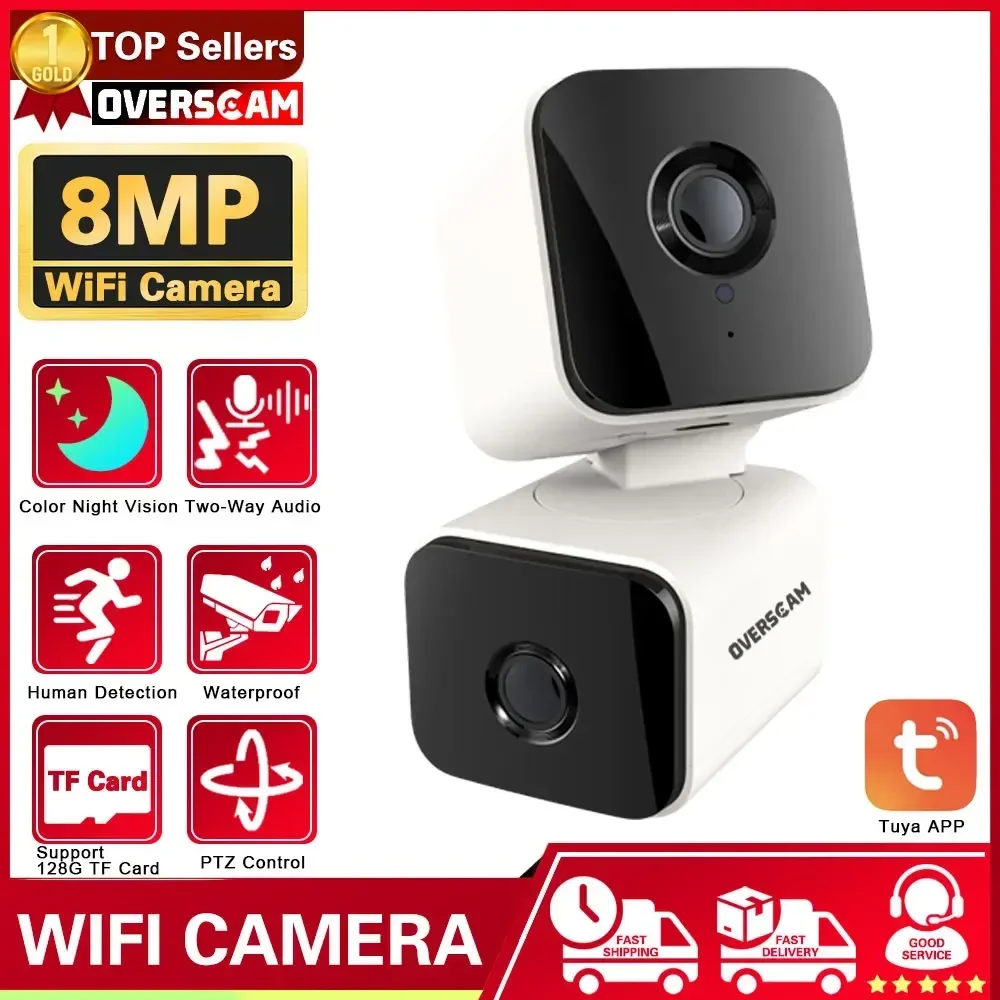 Tuya 4K 8MP PTZ Wifi Security Camera Dual Lens Up And Down Shots Auto Tracking Wireless CCTV Surveillance IP Camera Smart Life