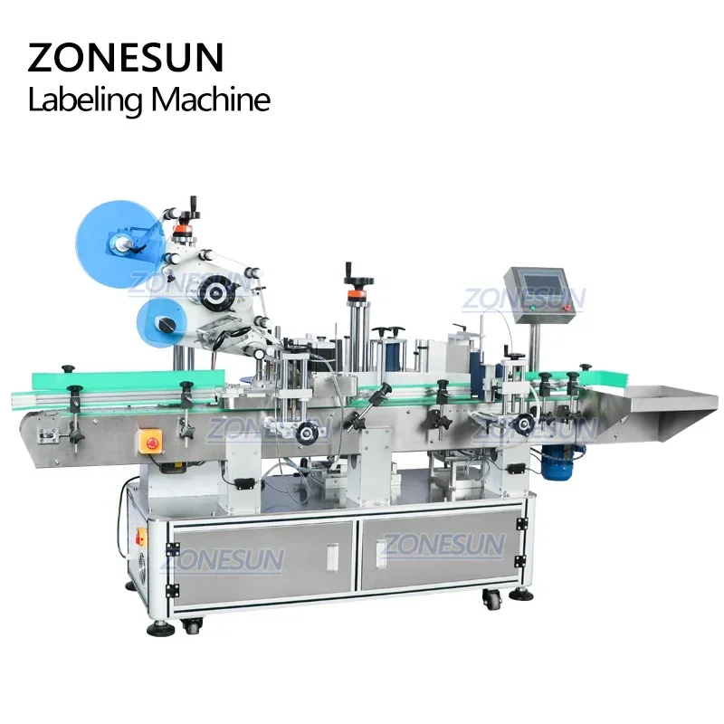 ZONESUN ZS-TB822D غطاء زجاجة مسطح من الزجاج البلاستيكي الأوتوماتيكي وزجاجة مستديرة آلة وضع العلامات على الوجهين ملصق ملصق