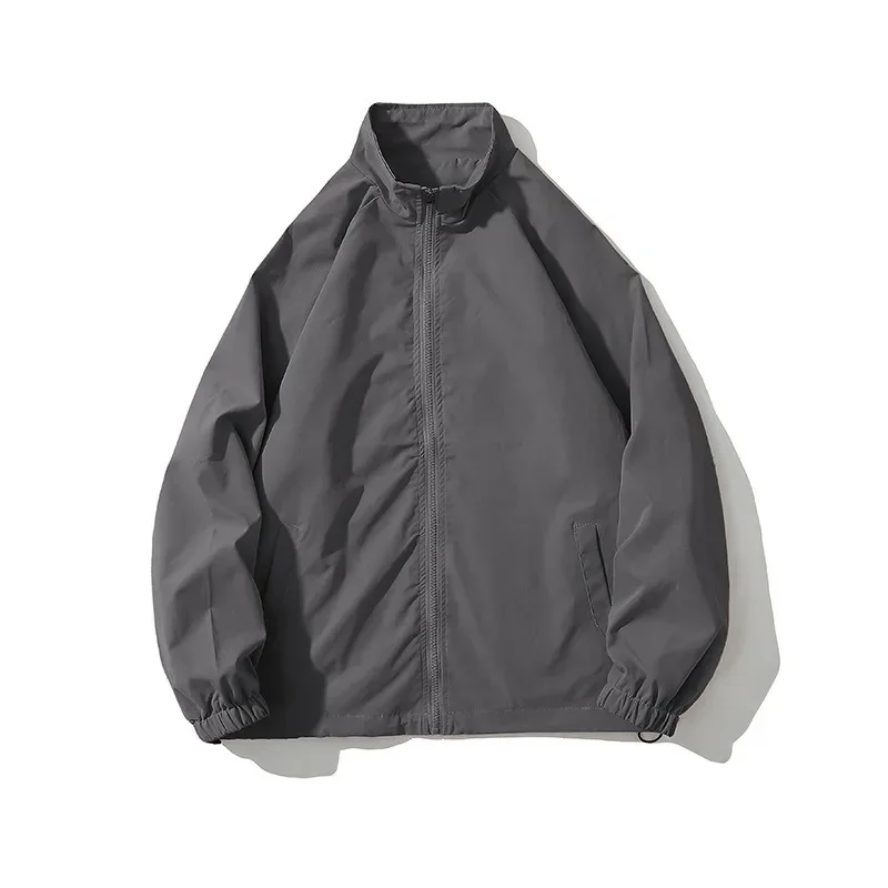

2023 Men's Spring and Autumn Loose Solid Color Pullover Windbreaker Retro Simple Versatile Workwear Jacket
