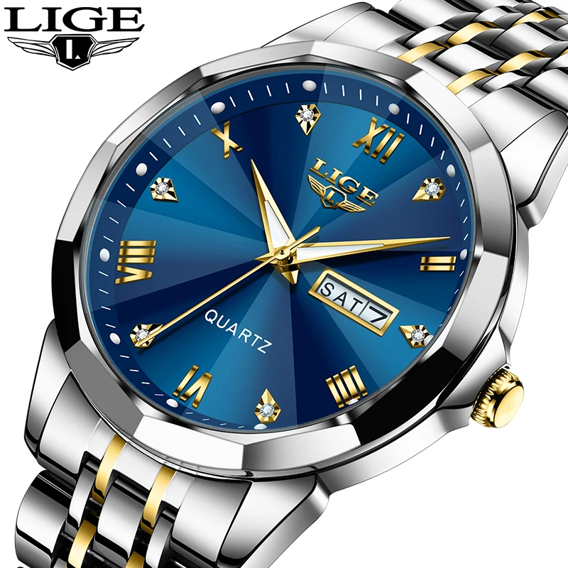 

LIGE Fashion Luxury Quartz Man Watch Business Waterproof Steel High Quality Men's Watches Luminous Week Display Auto Date Clocks