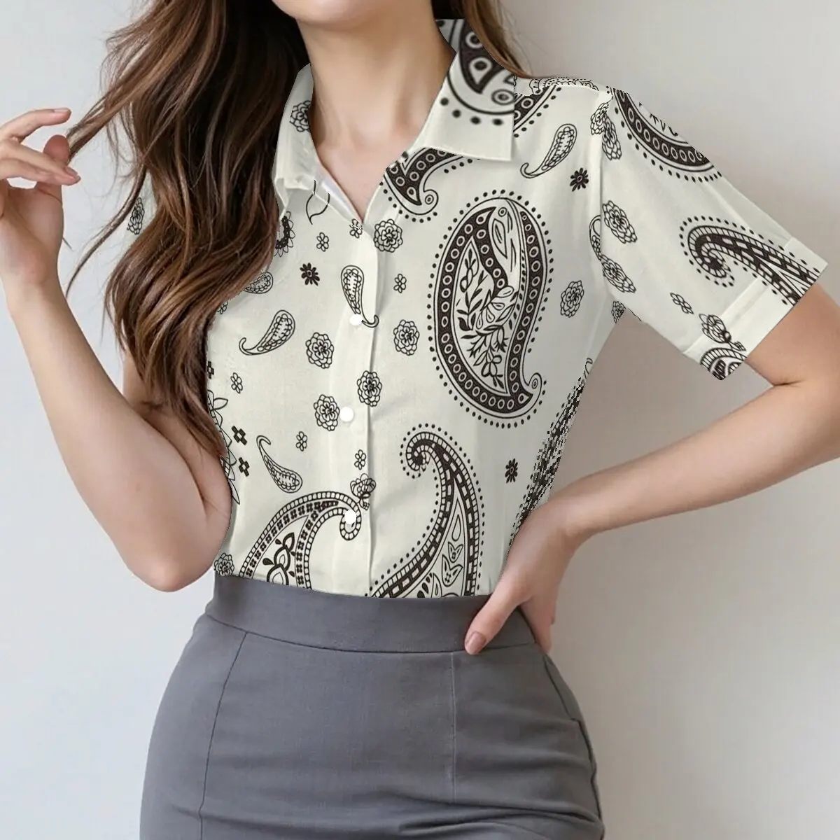 

Летняя женская рубашка с коротким рукавом, с ретро- и элегантными узорами, изысканной отделкой, стильная для свиданий, поездок на работу и повседневной носки.