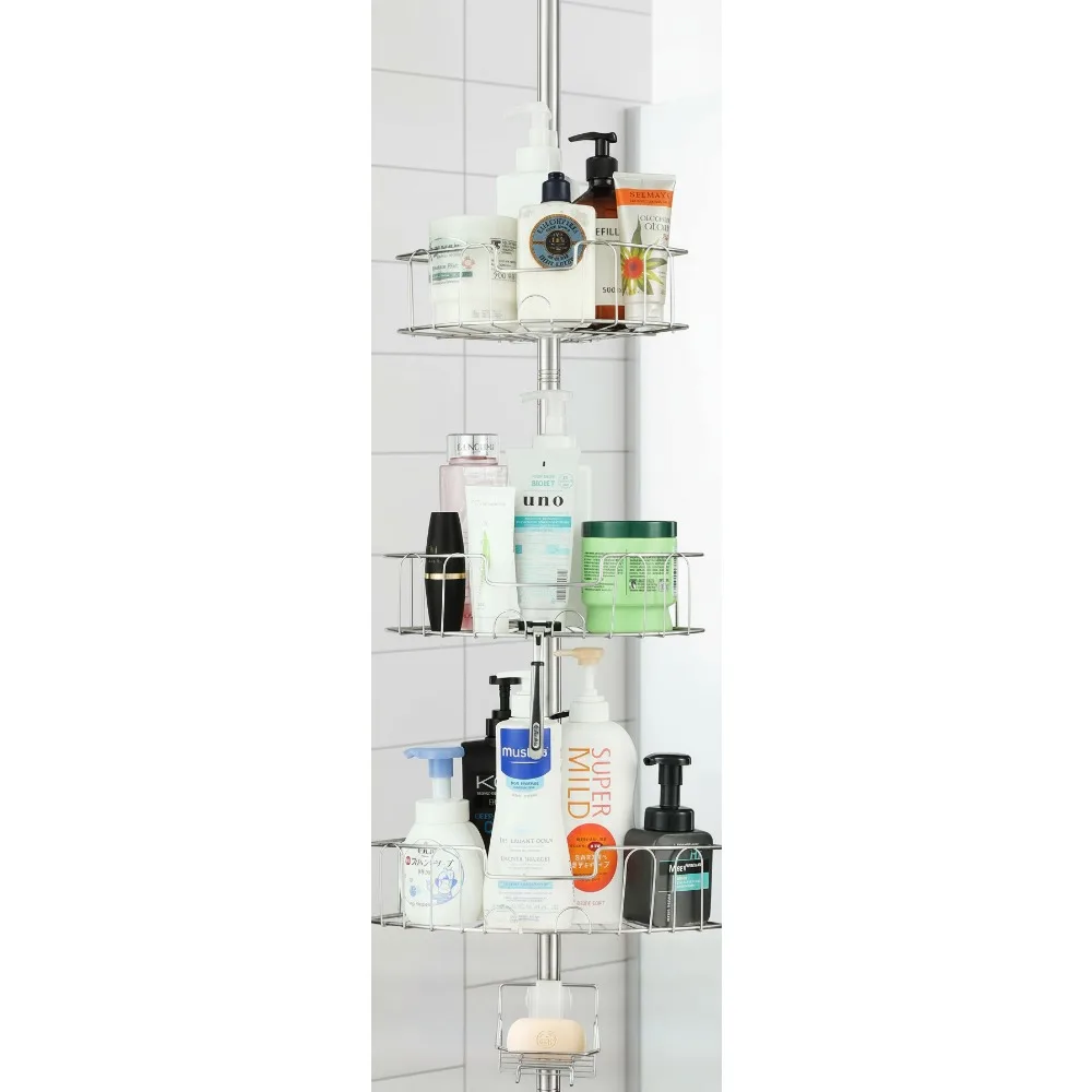 

Adjustable Shower Corner Organizer - 4 Tier Rustproof Bathroom Shelf, 40-120 Inch Tension Pole