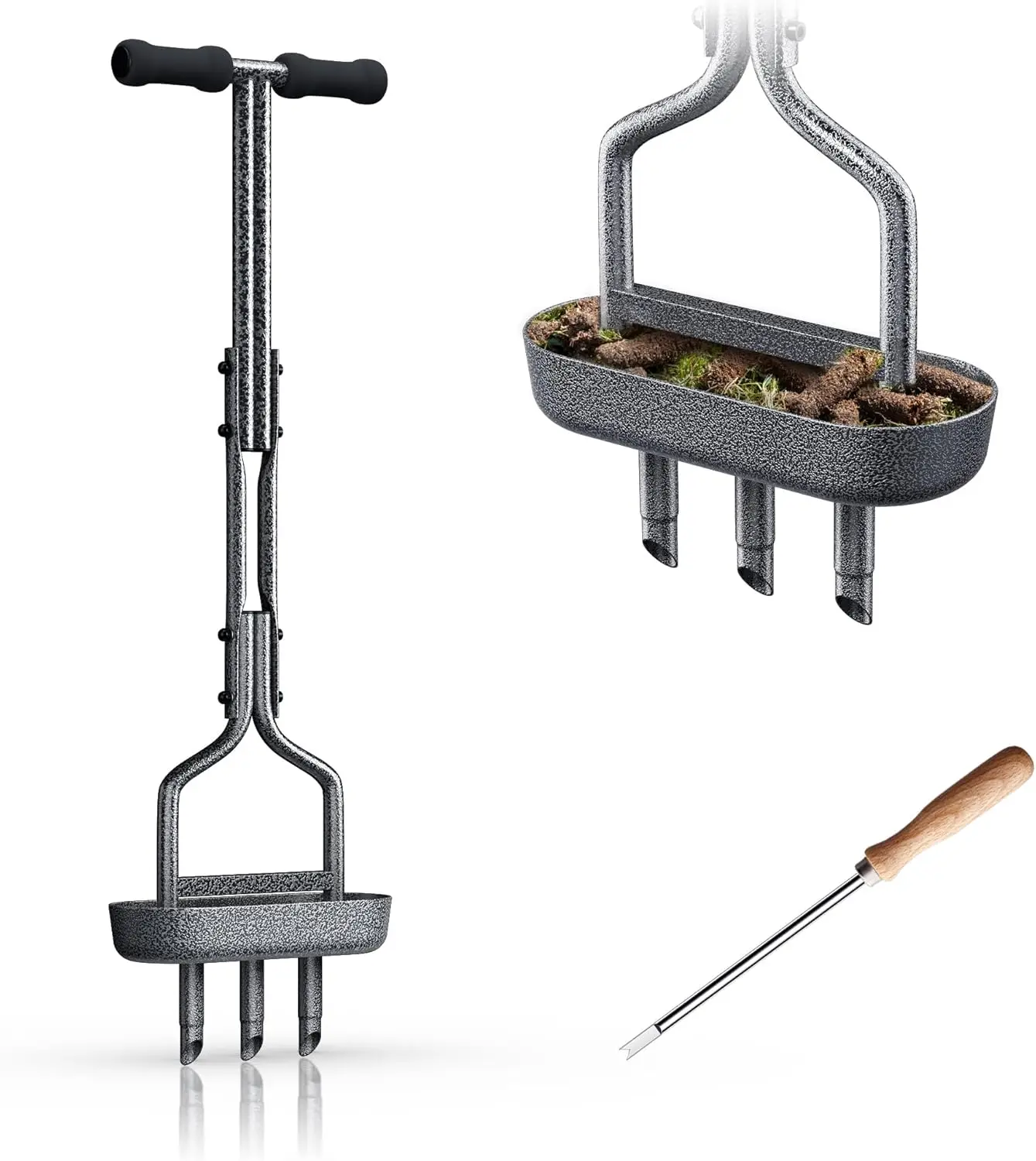 

Lawn Aerator Coring Garden Tool, Manual Hollow Tine Aerators with Oval Soil Core Storage Tray