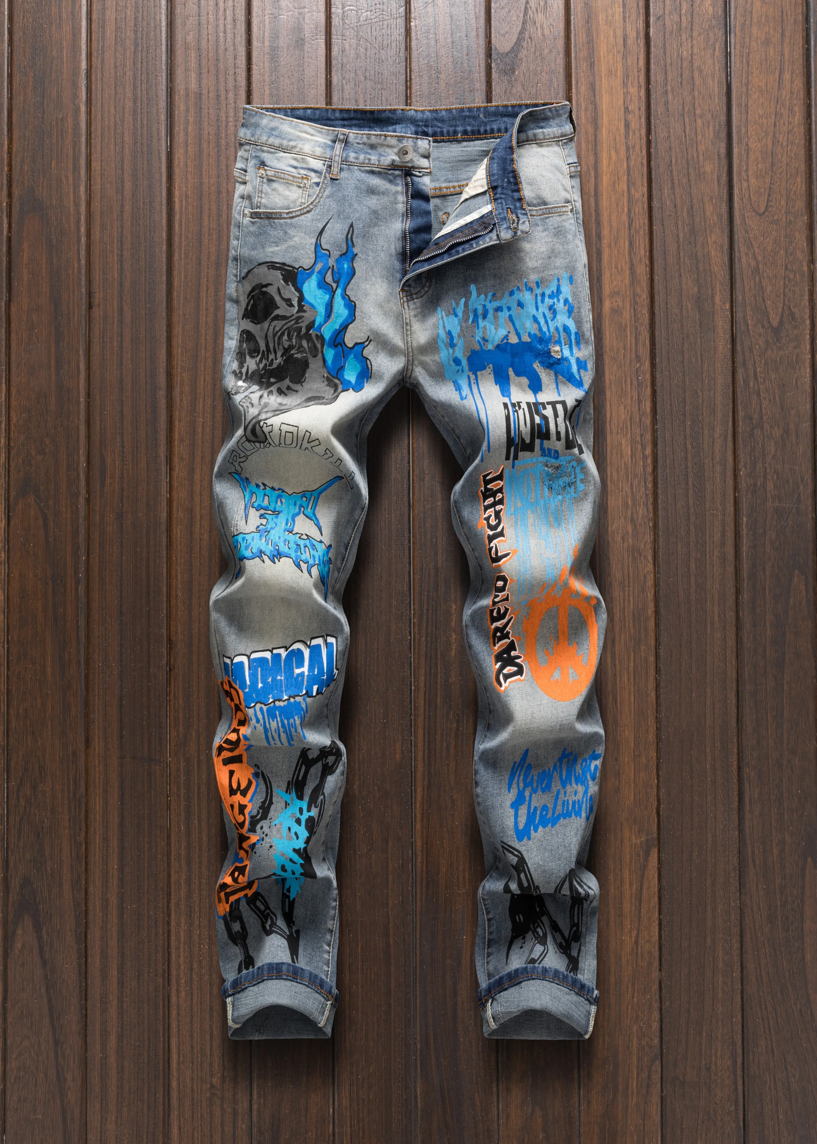 

Men's street fashion printed straight tube slim fit Y2k casual jeans