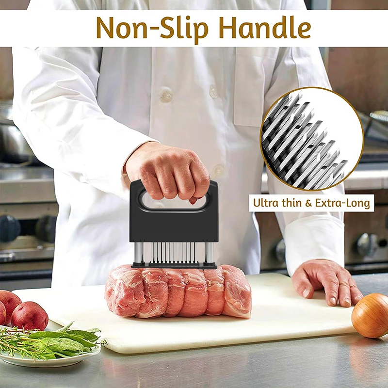 1Pc Retractable Stainless Steel Meat Needle Softener Tenderizer 48 Blades Kitchen Cooking Steak Hammer Pounder Tools Meat Beater