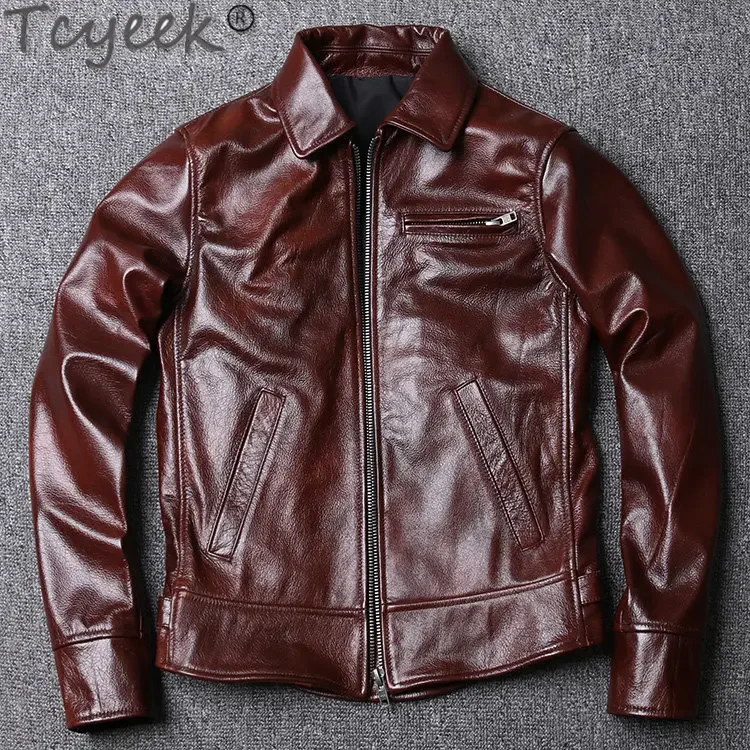 

Tcyeek Men's Real Leather Jacket Spring Autumn Men Clothing Short Cow Leather Coats Man Slim Jackets Chaqueta Moto Hombre LM550