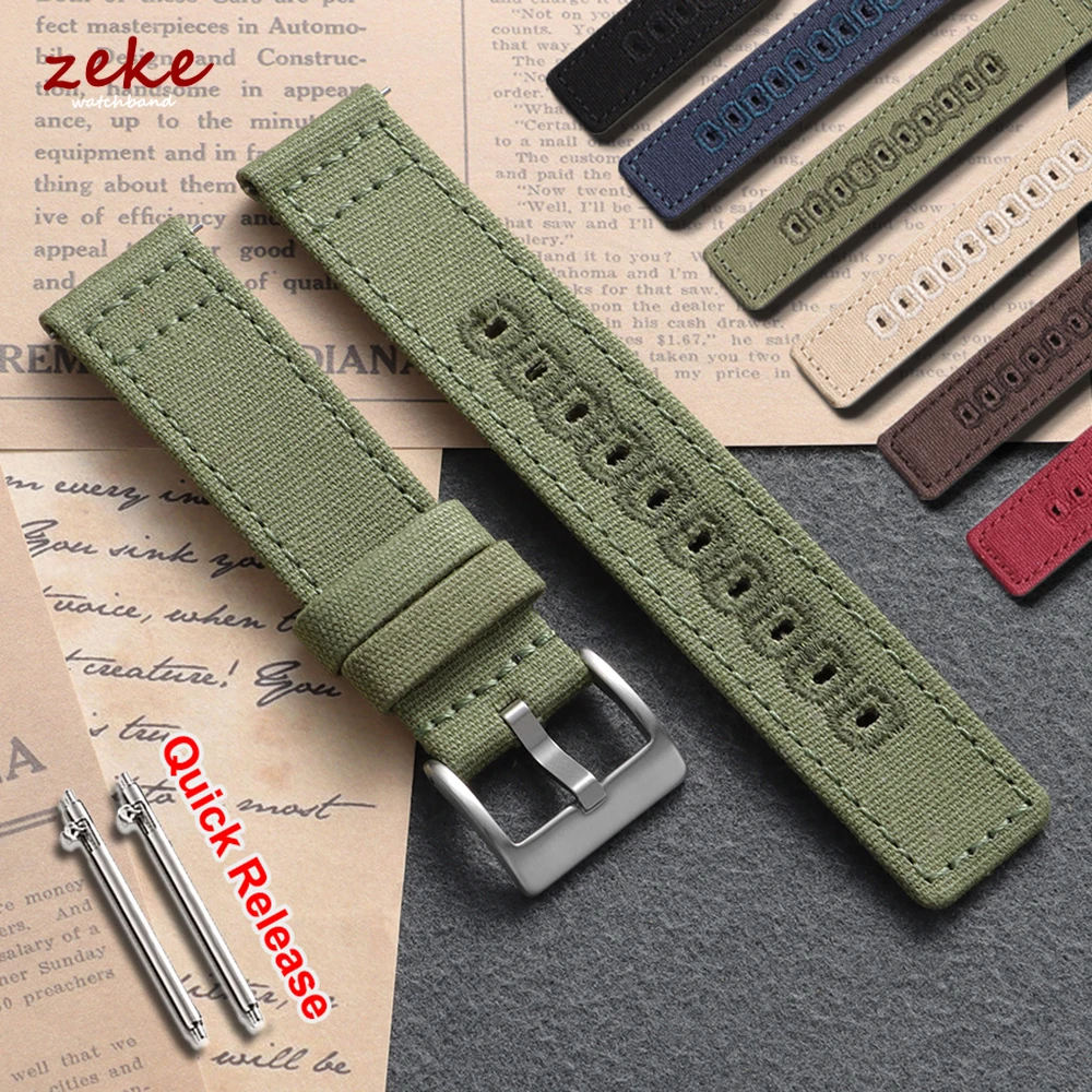 Rohes Canvas-Armband, 18 mm, 20 mm, 22 mm dickes Herrenarmband, braun-blaues Armeegrün-schwarzes Armband, strapazierfähiges Stoffarmband