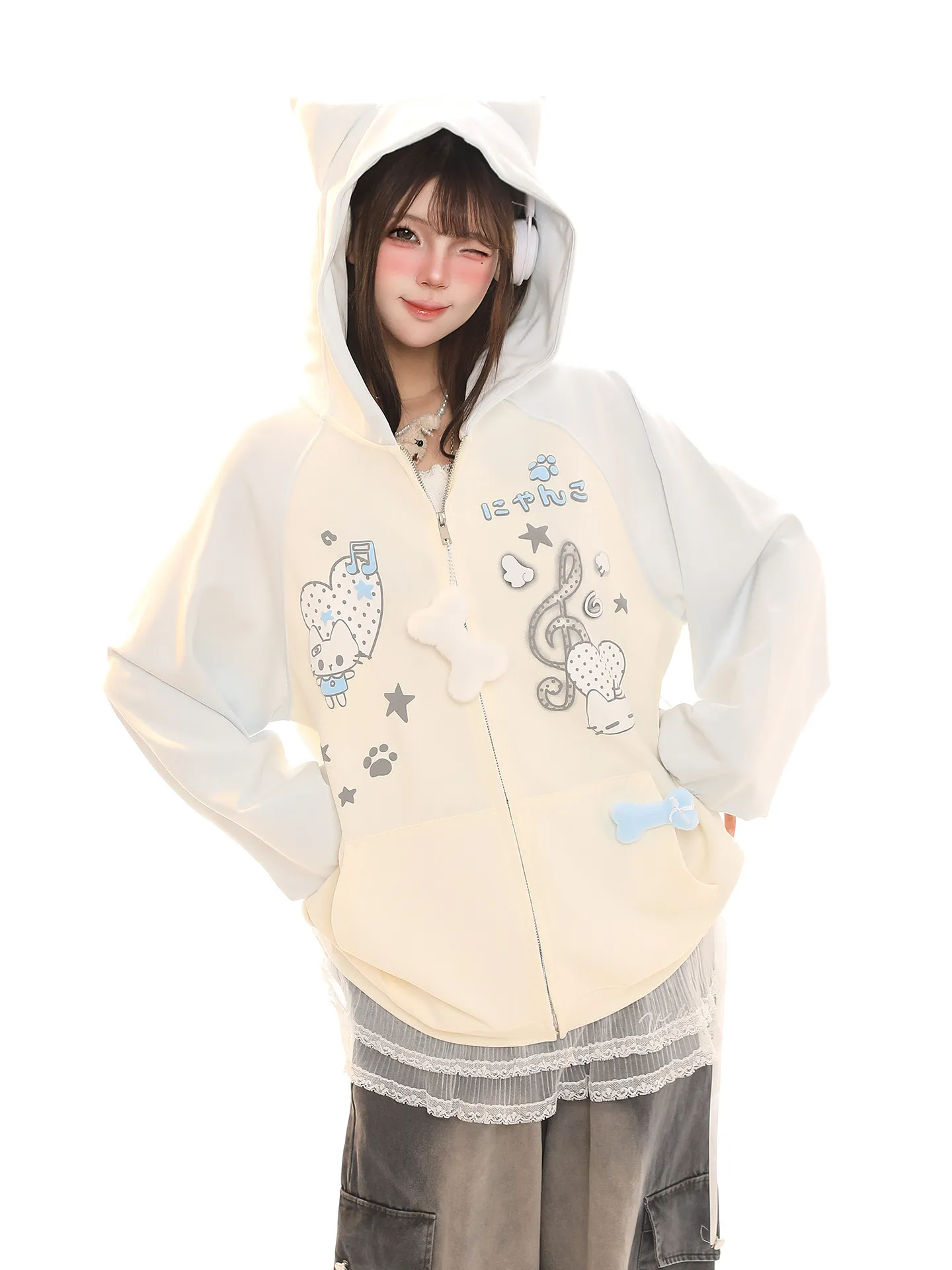 

Милый мультяшный кардиган с капюшоном, женская весенняя толстовка в студенческом стиле, повседневная свободная куртка на молнии для уменьшения возрастной разницы