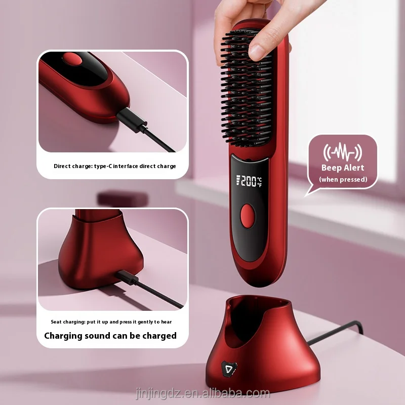 

Electric LCD Ceramic Hot Hair Straightening Comb Portable Negative Ion Rechargeable Cordless Hair Straightener Brush