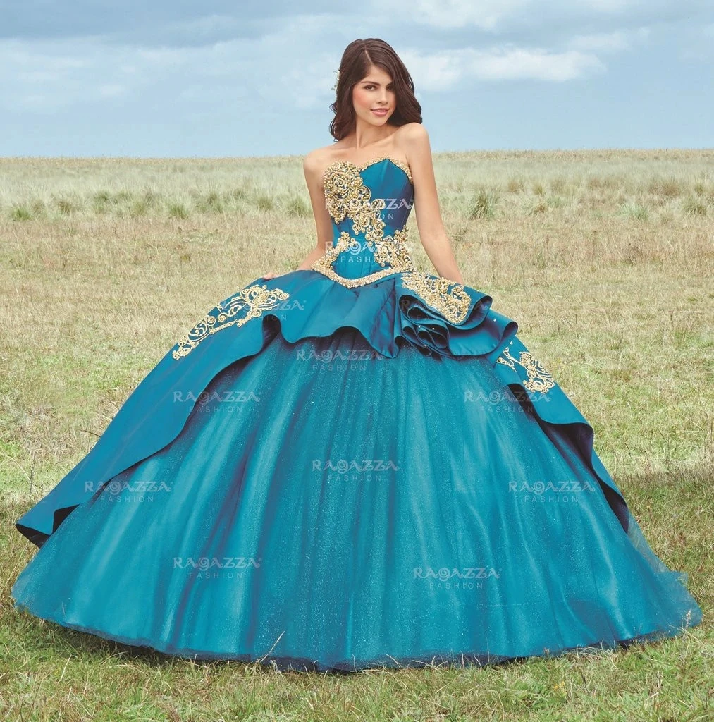 Teal charro quinceanera vestidos de baile querida tule apliques pérolas mexicano doce 16 vestidos 15 anos