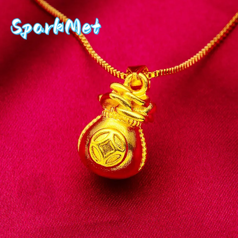 

Ожерелье-подвеска SparkmetSolid Lucky Pouch для женщин, 24-каратное золото, AU999 | Минималистичный гладкий клатч на нежной цепочке, изящная элегантность для женщин