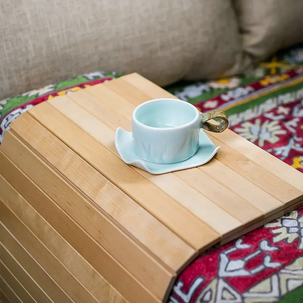 Portable Coaster Table Pad Natural Wood Insulation Mat Couch Placemat Anti Slip Sofa Armrest Tray Foldable