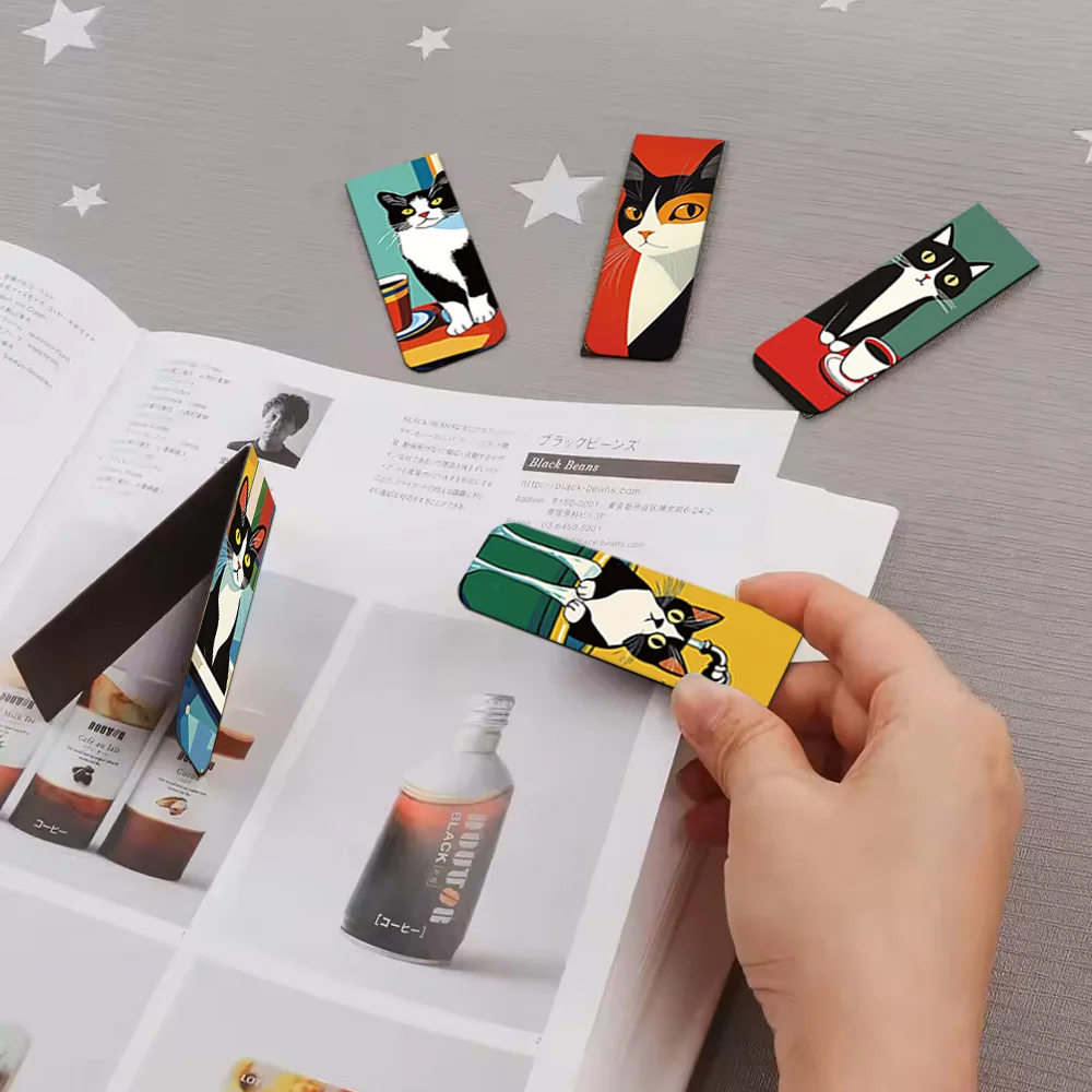 5PCS Nette Einfache Spaß Schwarz und Weiß Katze Kunst Magnetische Lesezeichen Kreative Tier DIY Papier Bücher Seite Markierung Lesezeichen