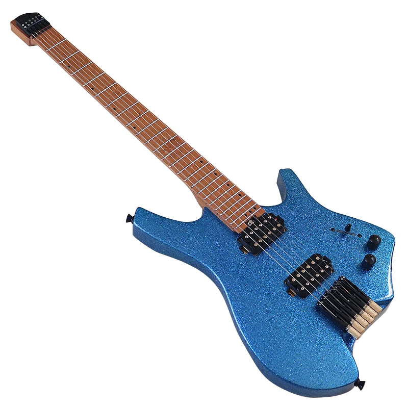 Headless Electric Guitar 30 Inch Travel Guitar High Gloss Professional Electric Guitar 6 String Mini Portable Guitar