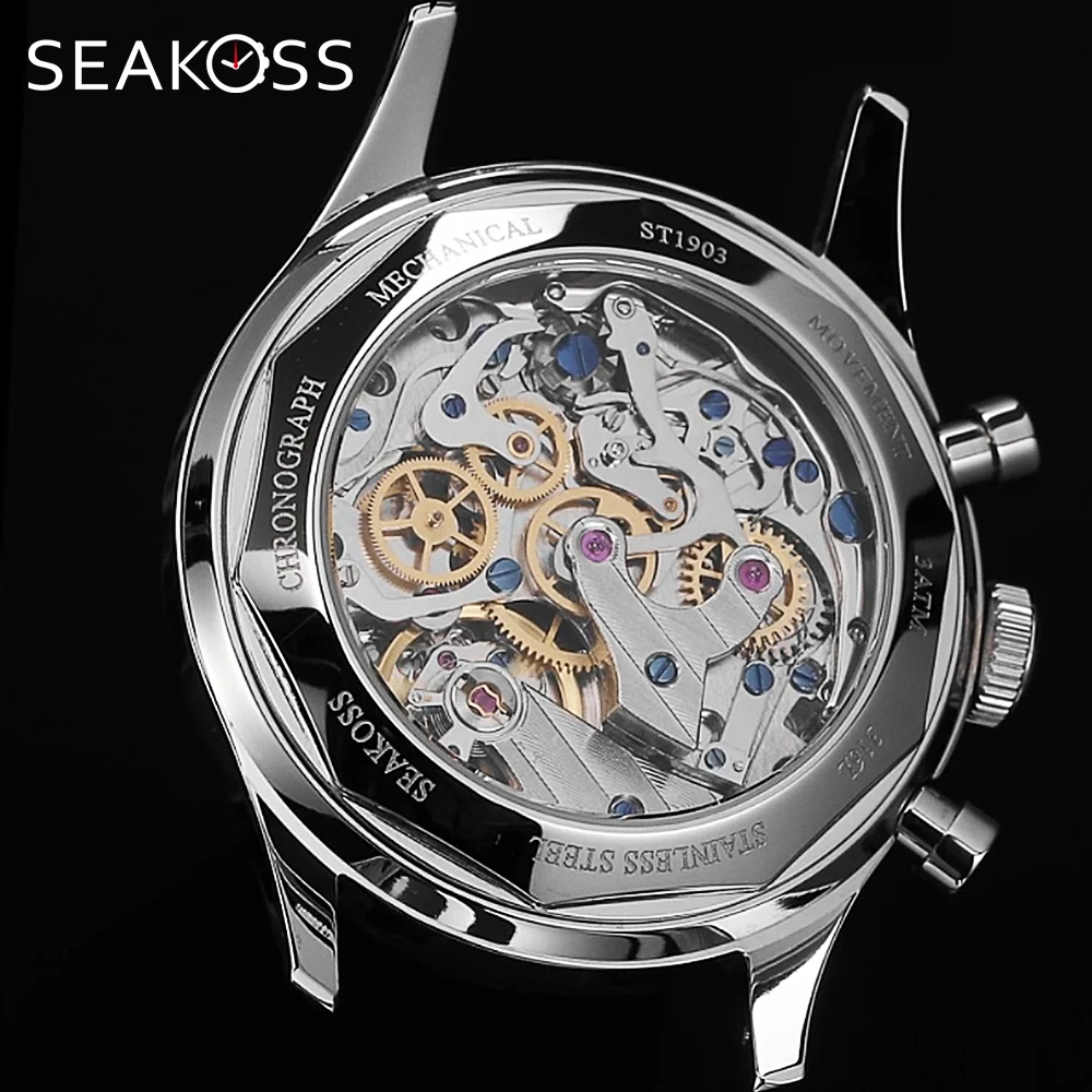 SEAKOSS 1963 Chronograph 40mm Men Mechanical Watch Original ST1903 Movement FKM Pilot Super Luminous Sapphire Wristwatch