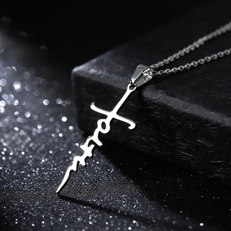 Stainless Steel Faith Letter Cross Pendant Necklace for Women Fashionable Simple Hip Hop Bounce Girl Jewelry Clavicle Chain Gift