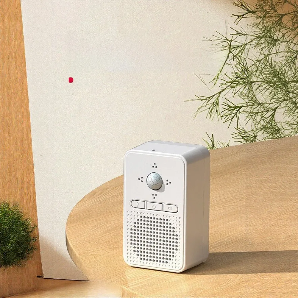 Voice Enabled Wireless Doorbell for Store Entrance 300m Signal Coverage 20 Tones 82dB Sound Level 84x51x38mm White