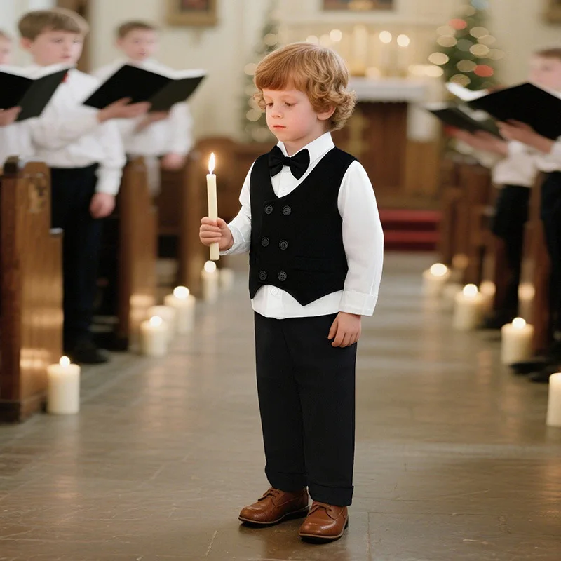 

New Boys 3PCS British Gentleman Suit Vest Outfit Baby 1st Birthday Wedding Party Formal Performance Pageboy Dress Clothes Wear